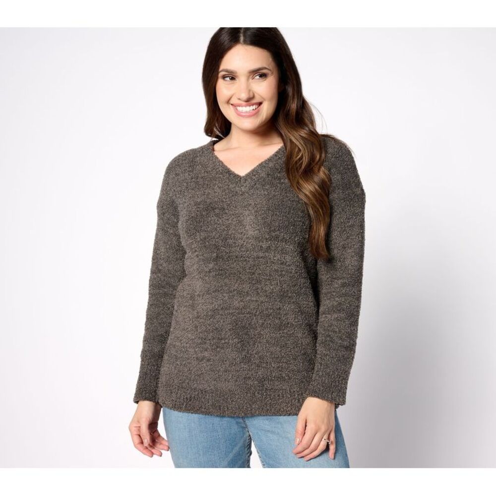 Revers-A-Brella Women's Top Sweater Sz L CozyChic Open V-Neck Gray A619905